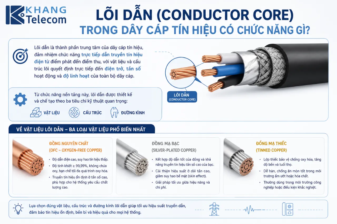 Lõi Dẫn (Conductor Core) Trong Dây Cáp Tín Hiệu Có Chức Năng Gì?
