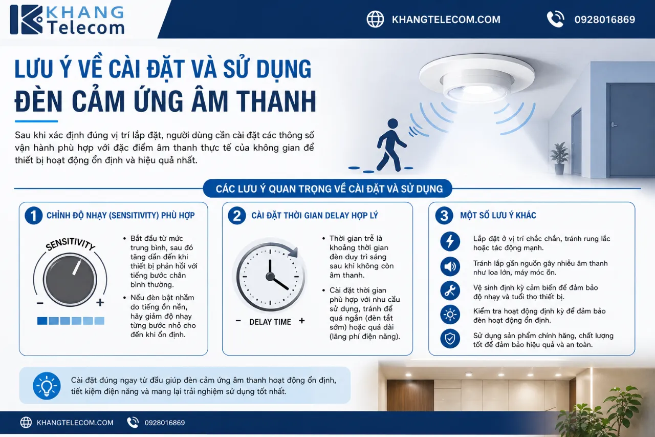 Lưu Ý Về Cài Đặt Và Sử Dụng Đèn Cảm Ứng Âm Thanh