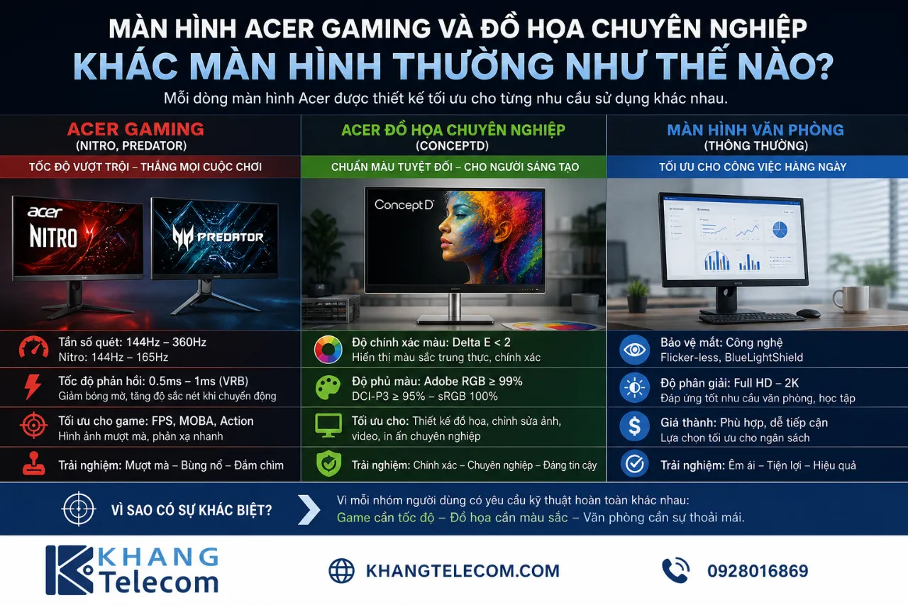 Màn Hình Acer Gaming Và Đồ Họa Chuyên Nghiệp Khác Màn Hình Thường Như Thế Nào?