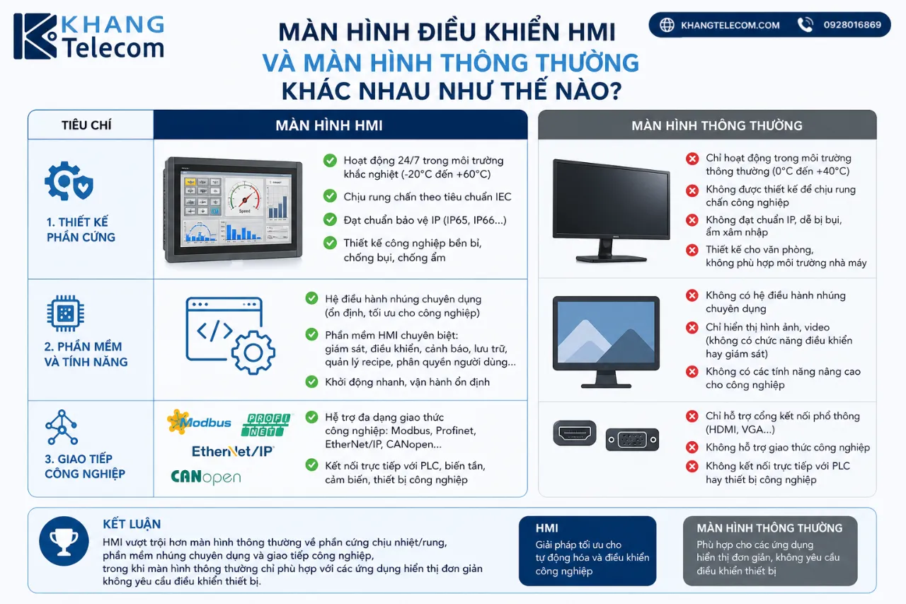Màn hình điều khiển HMI và màn hình thông thường khác nhau như thế nào?