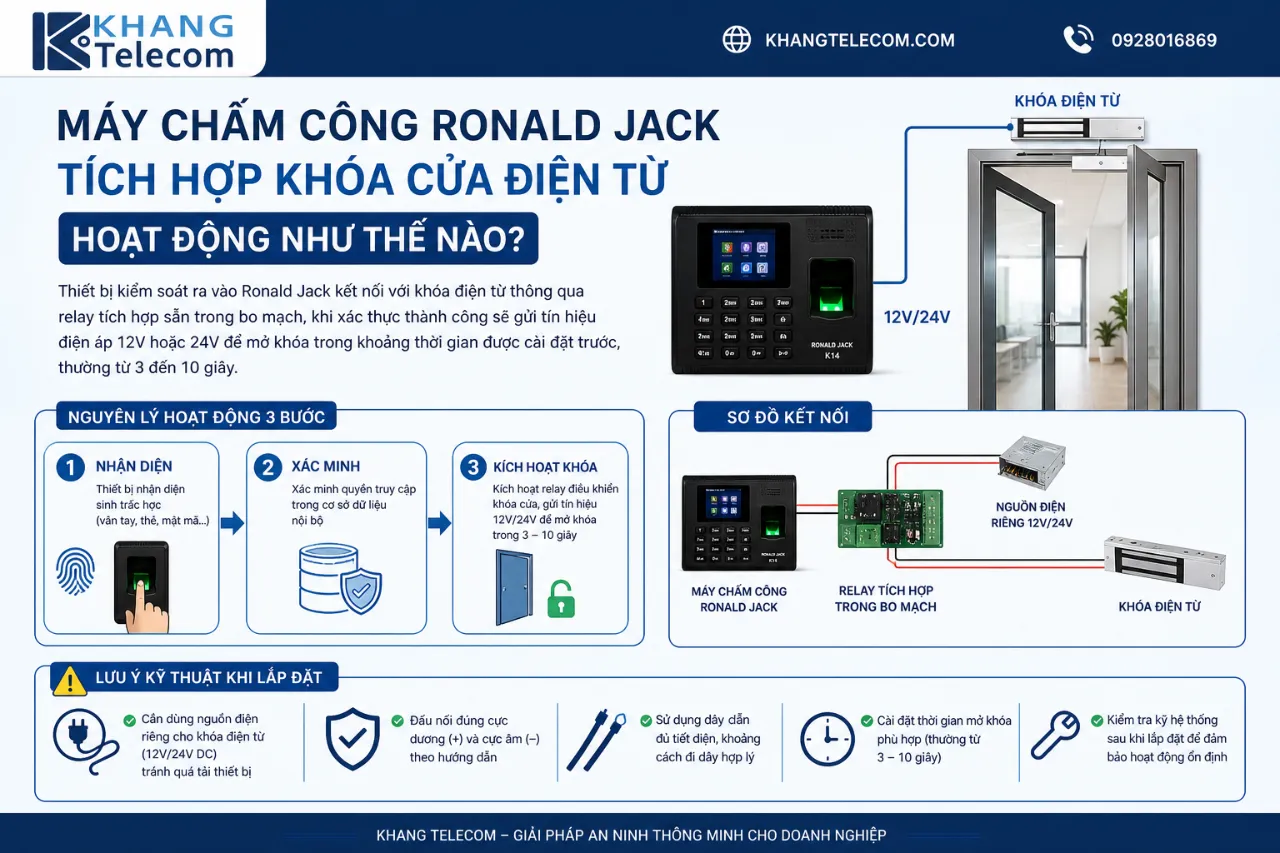 Máy Chấm Công Ronald Jack Tích Hợp Khóa Cửa Điện Từ Hoạt Động Như Thế Nào?