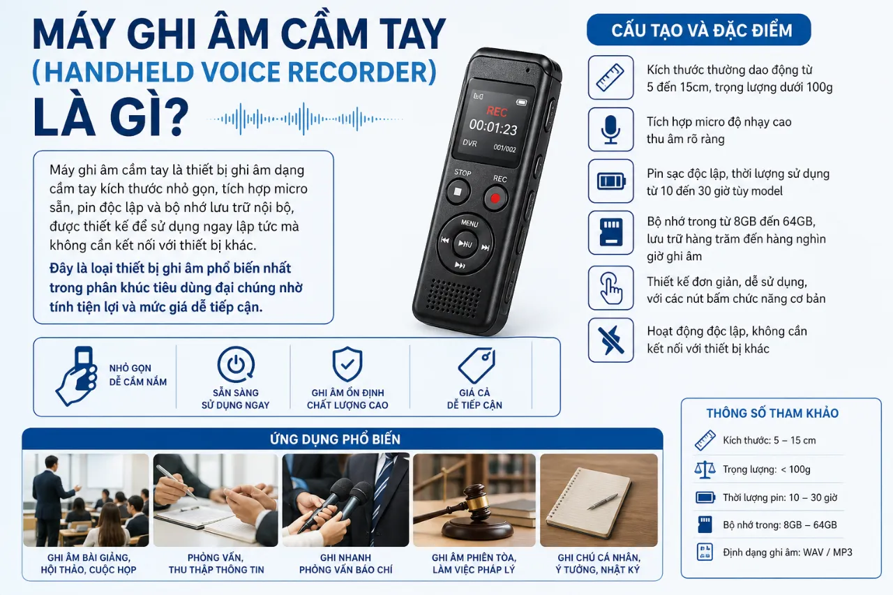 Máy Ghi Âm Cầm Tay (Handheld Voice Recorder) Là Gì?