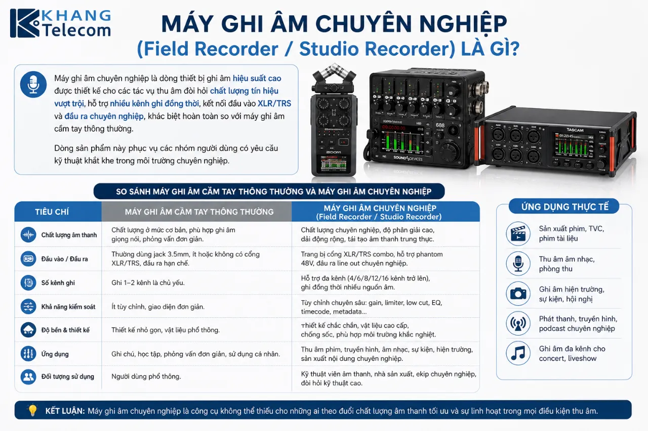 Máy Ghi Âm Chuyên Nghiệp (Field Recorder / Studio Recorder) Là Gì?