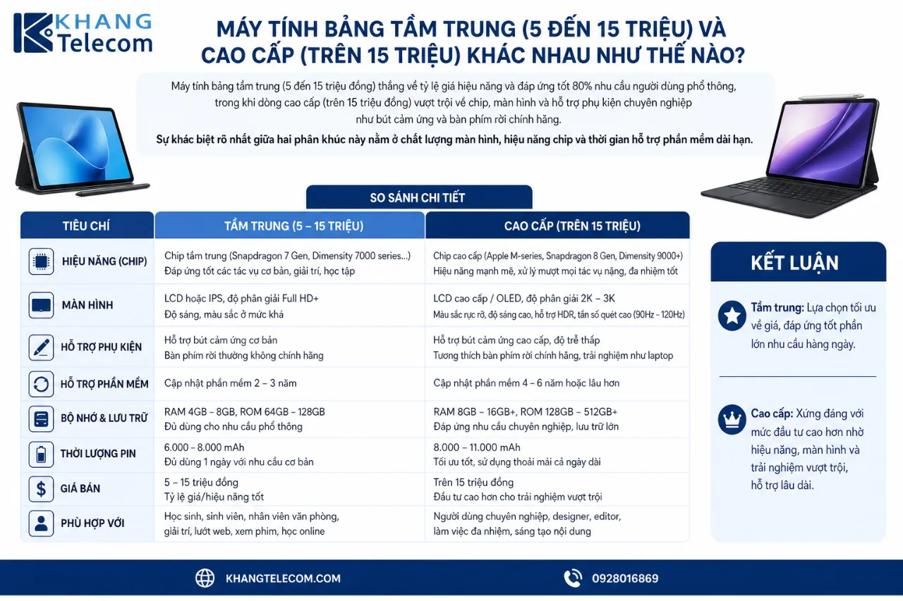 Máy Tính Bảng Tầm Trung (5 Đến 15 Triệu) Và### Máy Tính Bảng Tầm Trung (5 Đến 15 Triệu) Và Cao Cấp (Trên 15 Triệu) Khác Nhau Như Thế Nào?