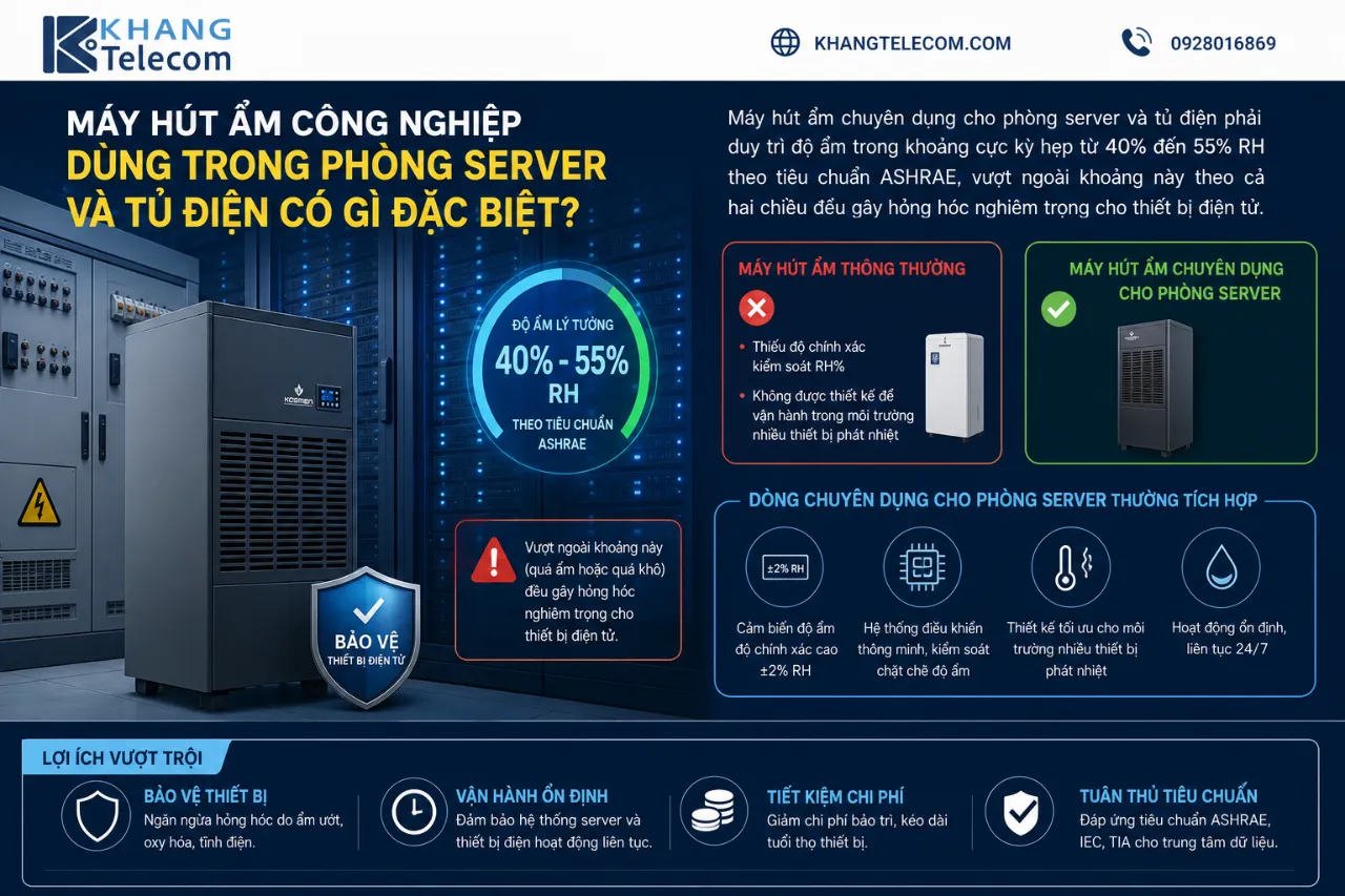 Máy hút ẩm công nghiệp dùng trong phòng server và tủ điện có gì đặc biệt?