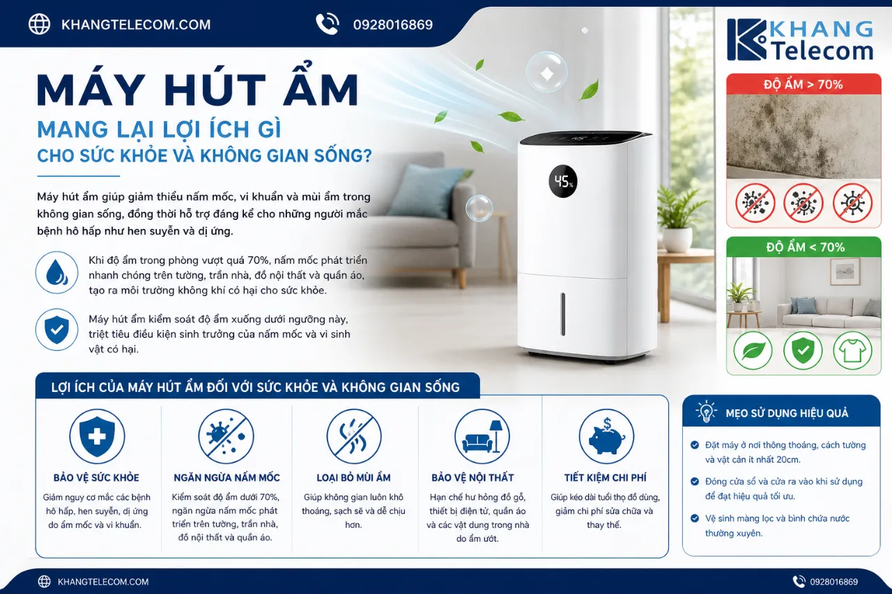 Máy hút ẩm mang lại lợi ích gì cho sức khỏe và không gian sống?
