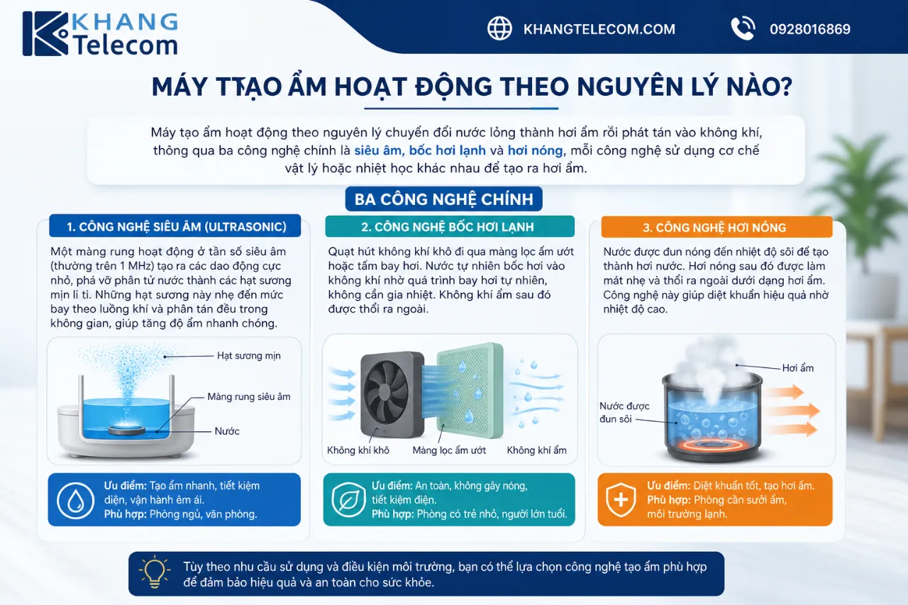 Máy tạo ẩm hoạt động theo nguyên lý nào?