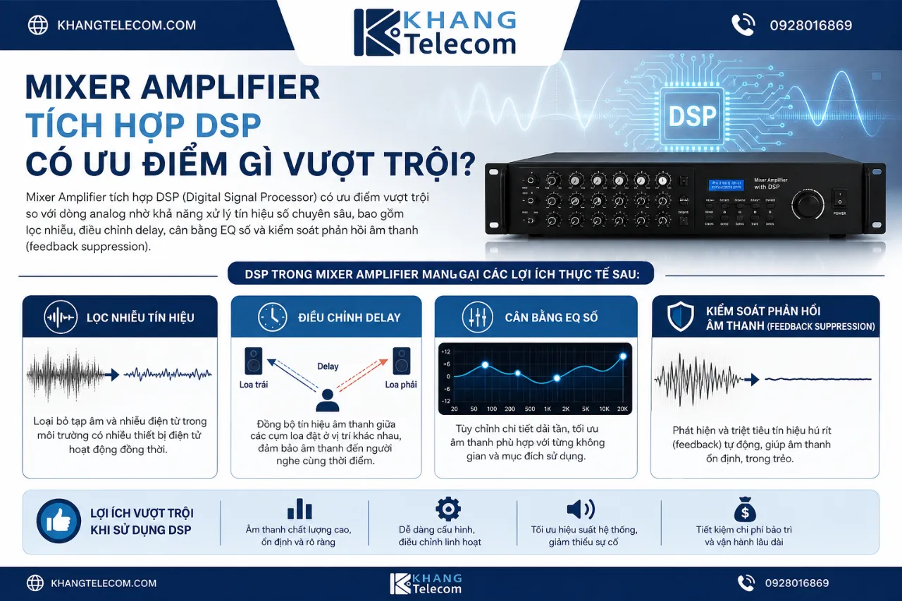 Mixer Amplifier tích hợp DSP có ưu điểm gì vượt trội?