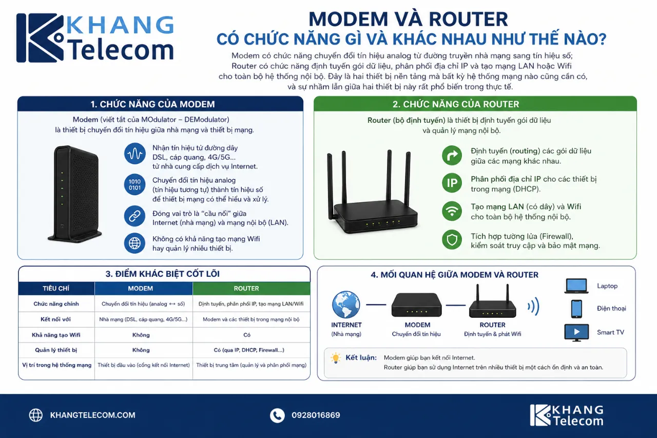 Modem và Router có chức năng gì và khác nhau như thế nào?