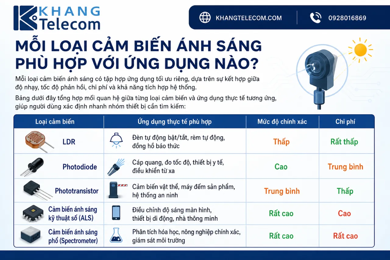 Mỗi Loại Cảm Biến Ánh Sáng Phù Hợp Với Ứng Dụng Nào?