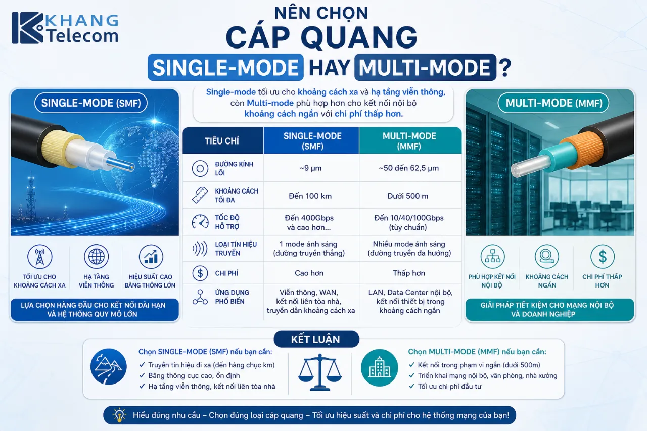 Nên Chọn Cáp Quang Single-Mode Hay Multi-Mode?