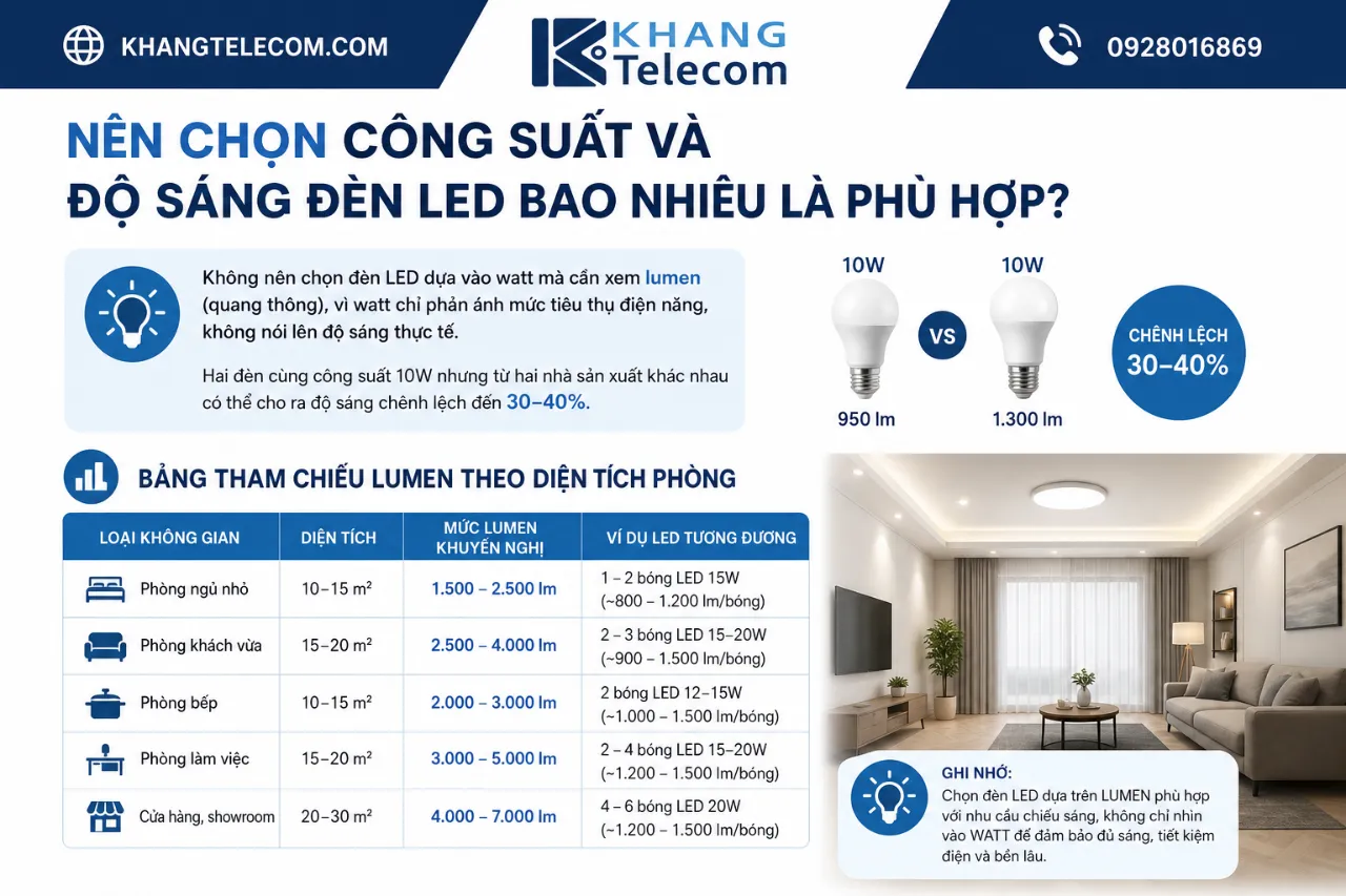 Nên chọn công suất và độ sáng đèn LED bao nhiêu là phù hợp?