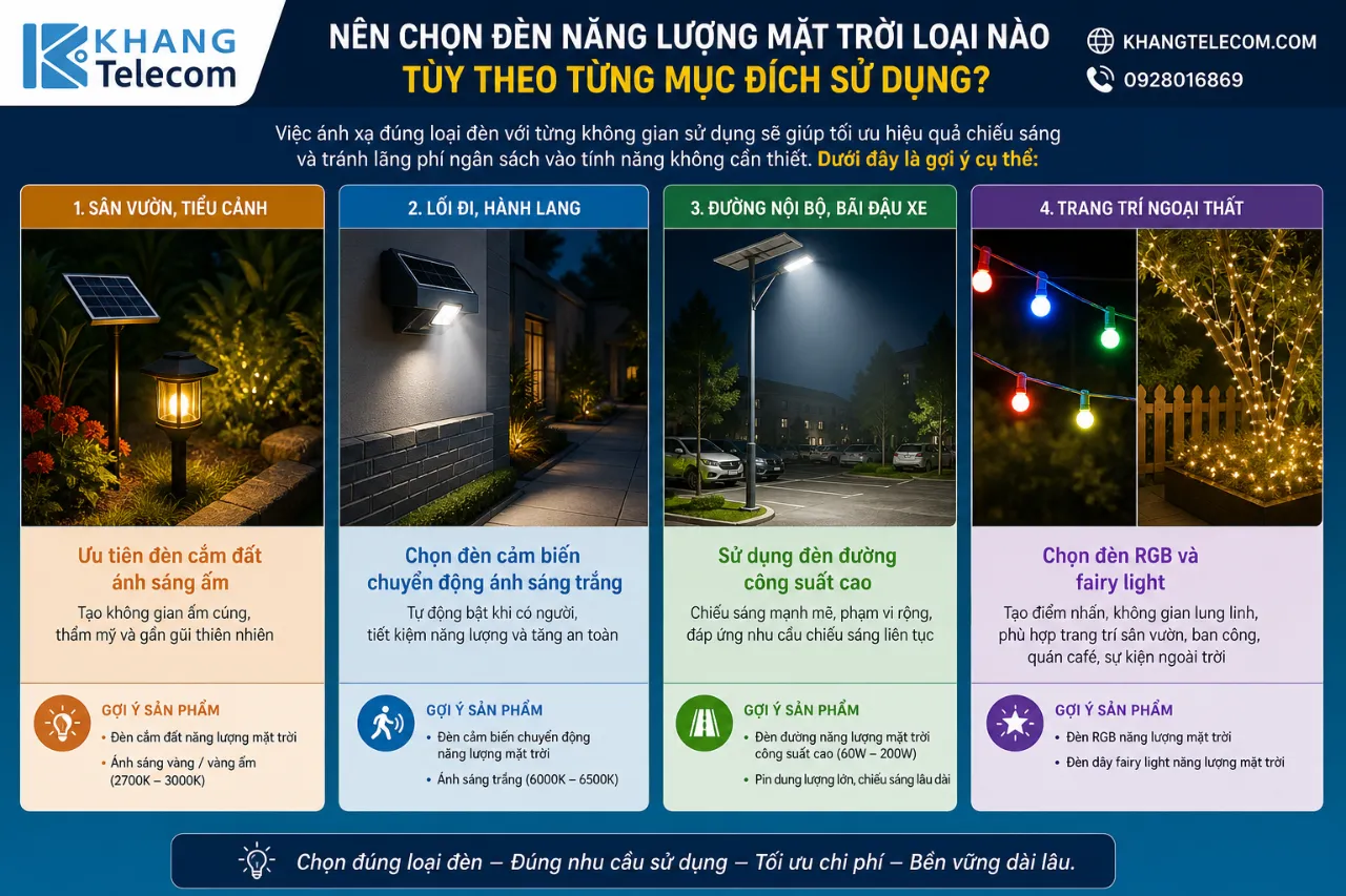 Nên chọn đèn năng lượng mặt trời loại nào tùy theo từng mục đích sử dụng?