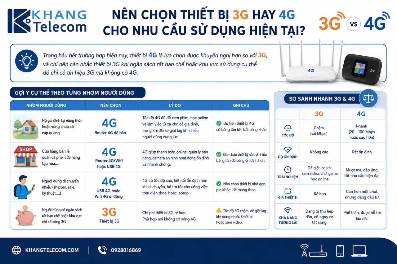 Nên chọn thiết bị 3G hay 4G cho nhu cầu sử dụng hiện tại?