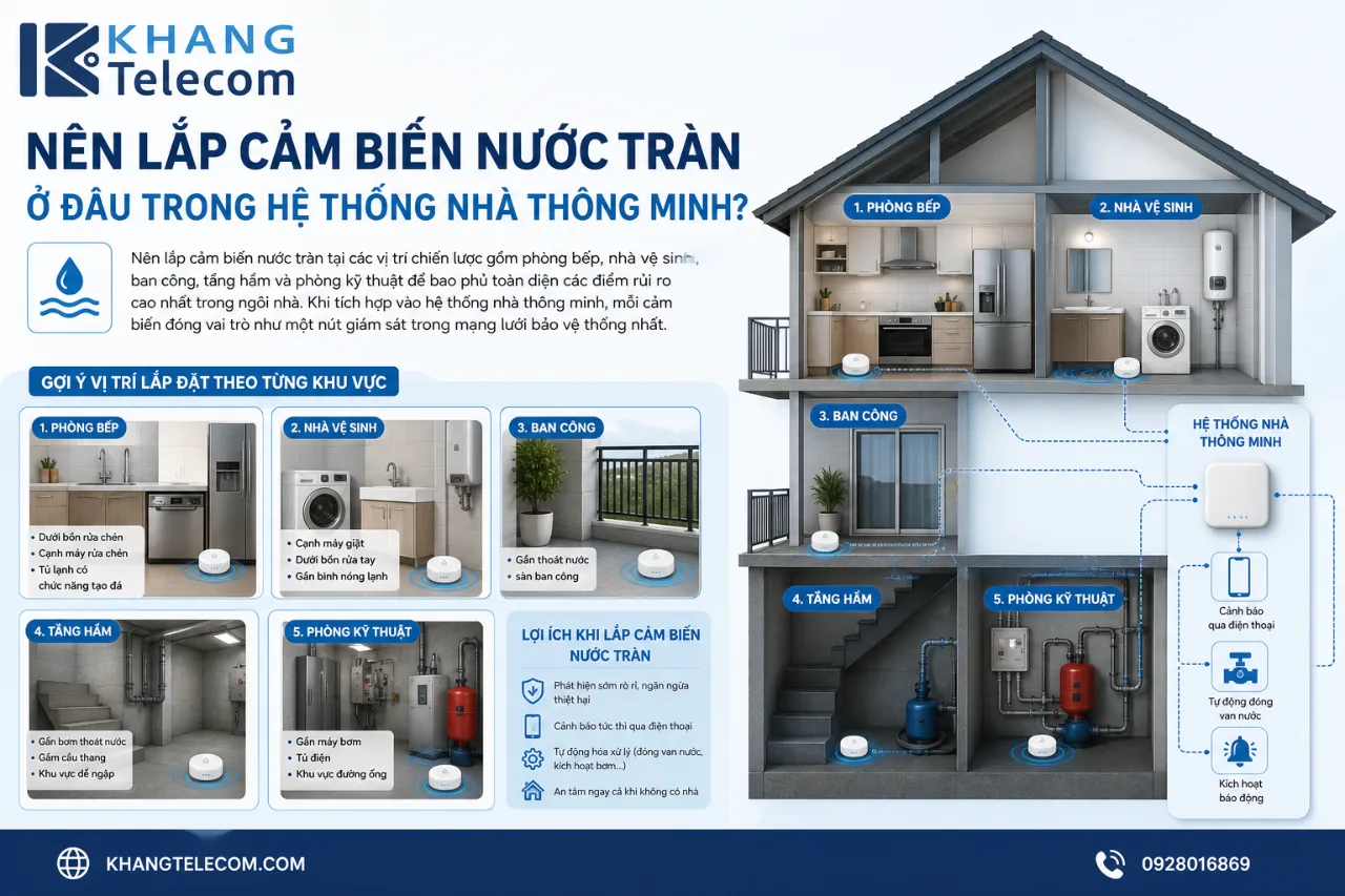 Nên lắp cảm biến nước tràn ở đâu trong hệ thống nhà thông minh?