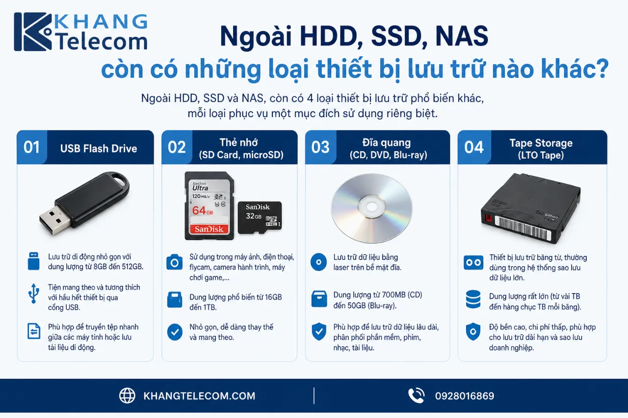 Ngoài HDD, SSD, NAS còn có những loại thiết bị lưu trữ nào khác?