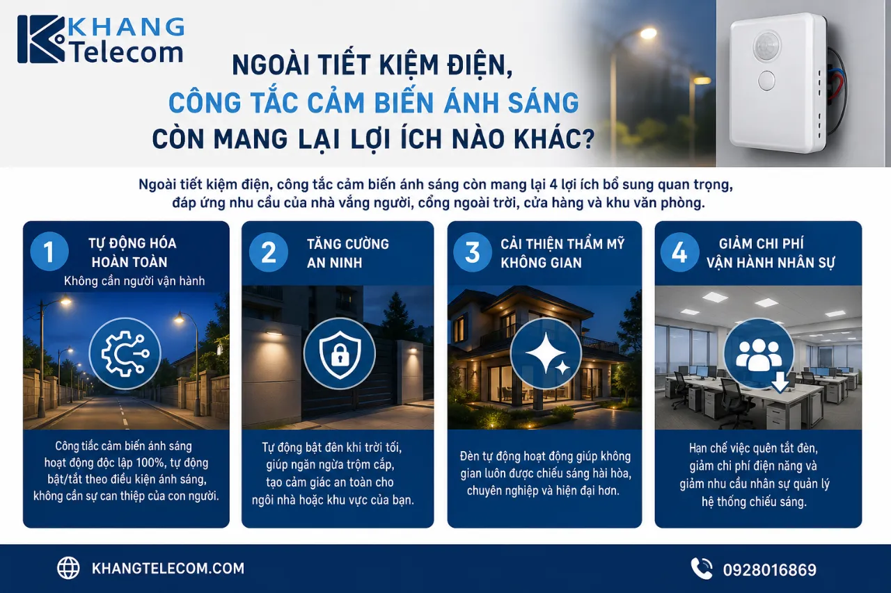 Ngoài tiết kiệm điện, công tắc cảm biến ánh sáng còn mang lại lợi ích nào khác?