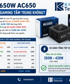 Nguồn AC650 FULL RANGE: 650W, PC Để Bàn, Cấp Điện Ổn Định