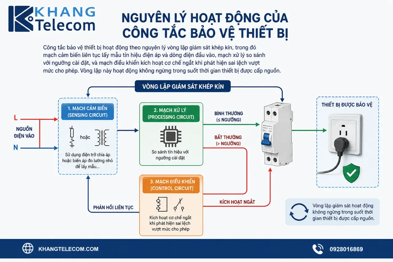 Nguyên lý hoạt động của công tắc bảo vệ thiết bị là gì?