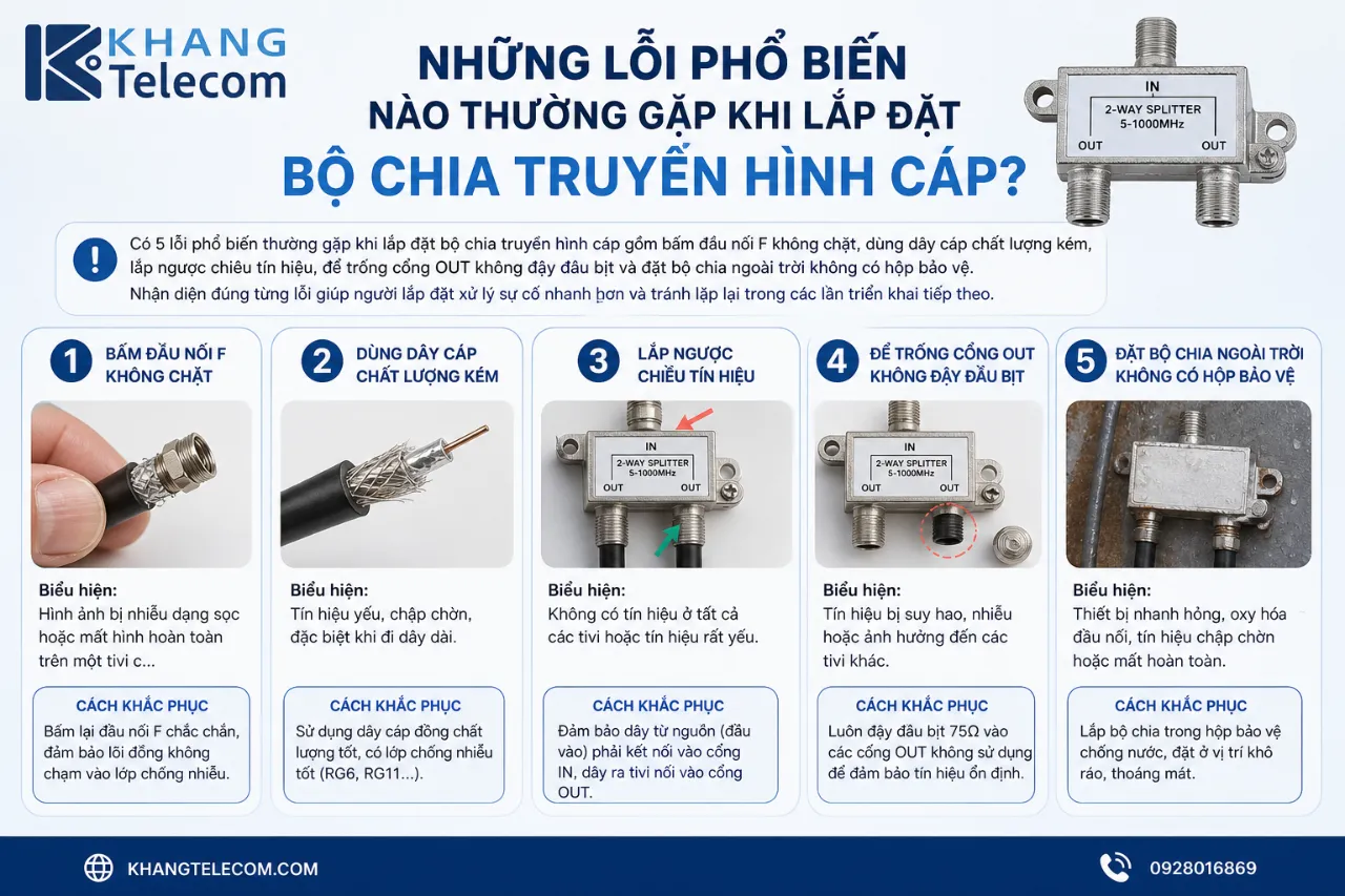 Những lỗi phổ biến nào thường gặp khi lắp đặt bộ chia truyền hình cáp?