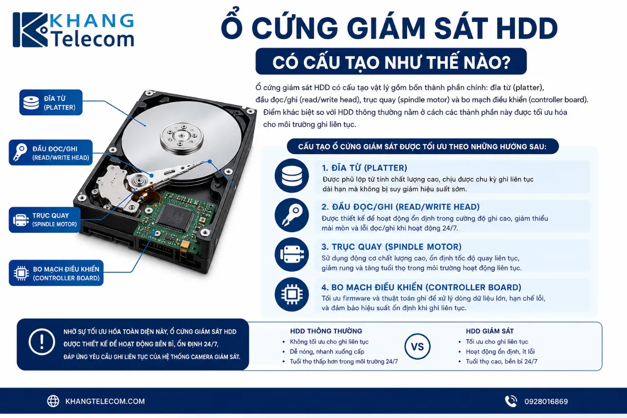 Ổ cứng giám sát HDD có cấu tạo như thế nào?