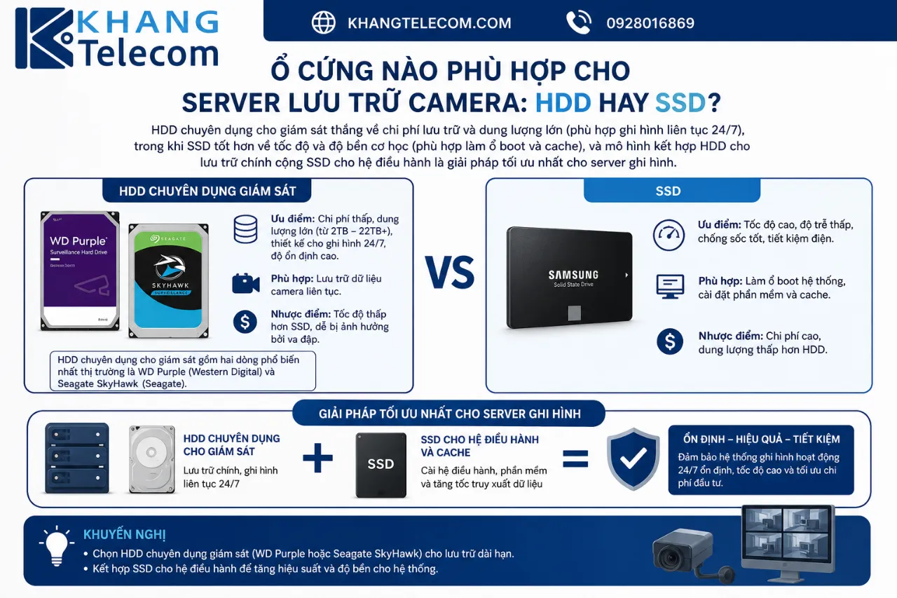 Ổ cứng nào phù hợp cho server lưu trữ camera: HDD hay SSD?
