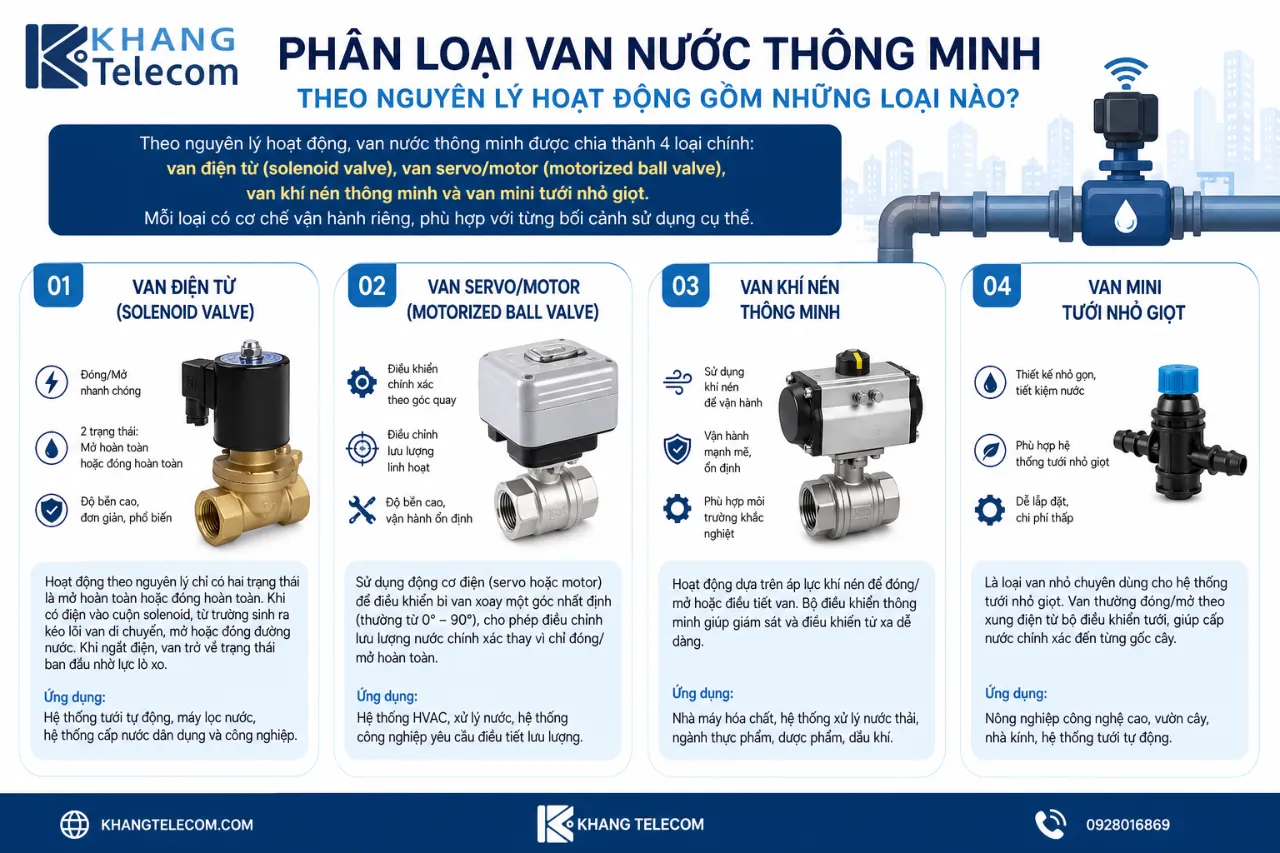 Phân Loại Van Nước Thông Minh Theo Nguyên Lý Hoạt Động Gồm Những Loại Nào?