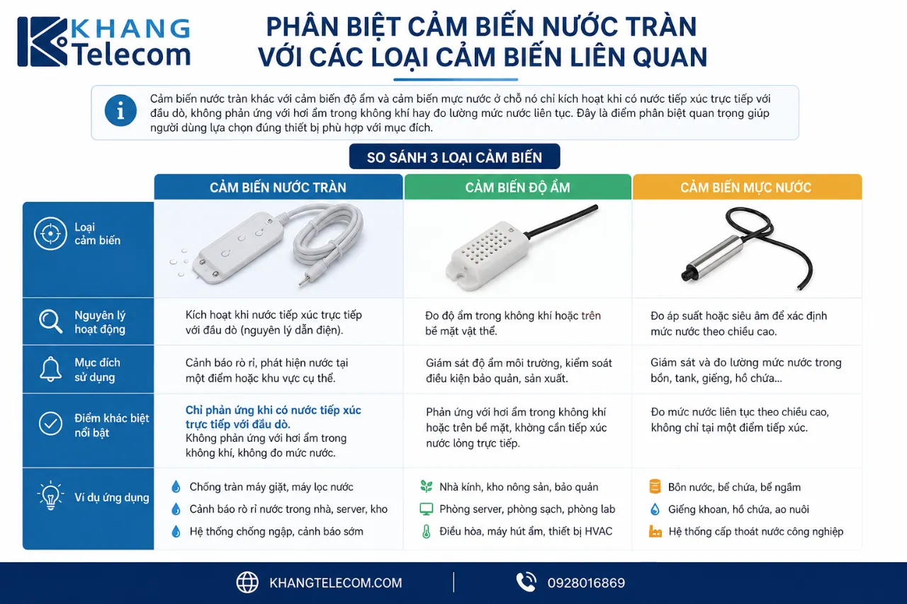 Phân biệt cảm biến nước tràn với các loại cảm biến liên quan