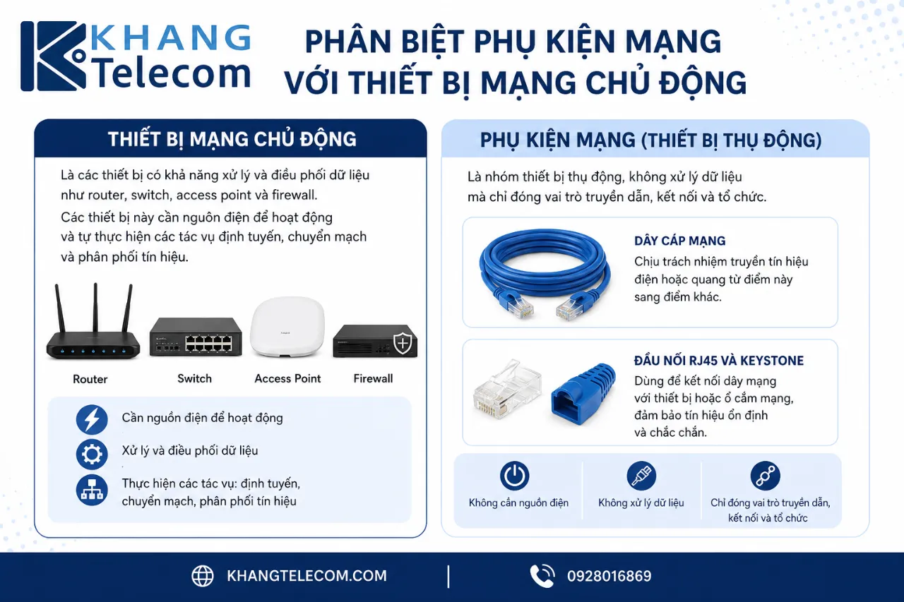 Phân biệt phụ kiện mạng với thiết bị mạng chủ động