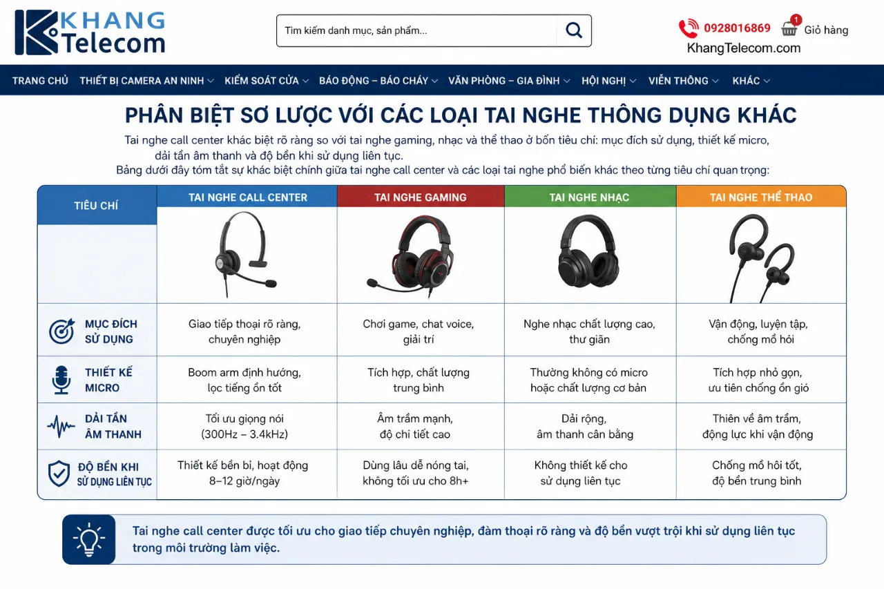 Phân biệt sơ lược với các loại tai nghe thông dụng khác (gaming, nhạc, thể thao)