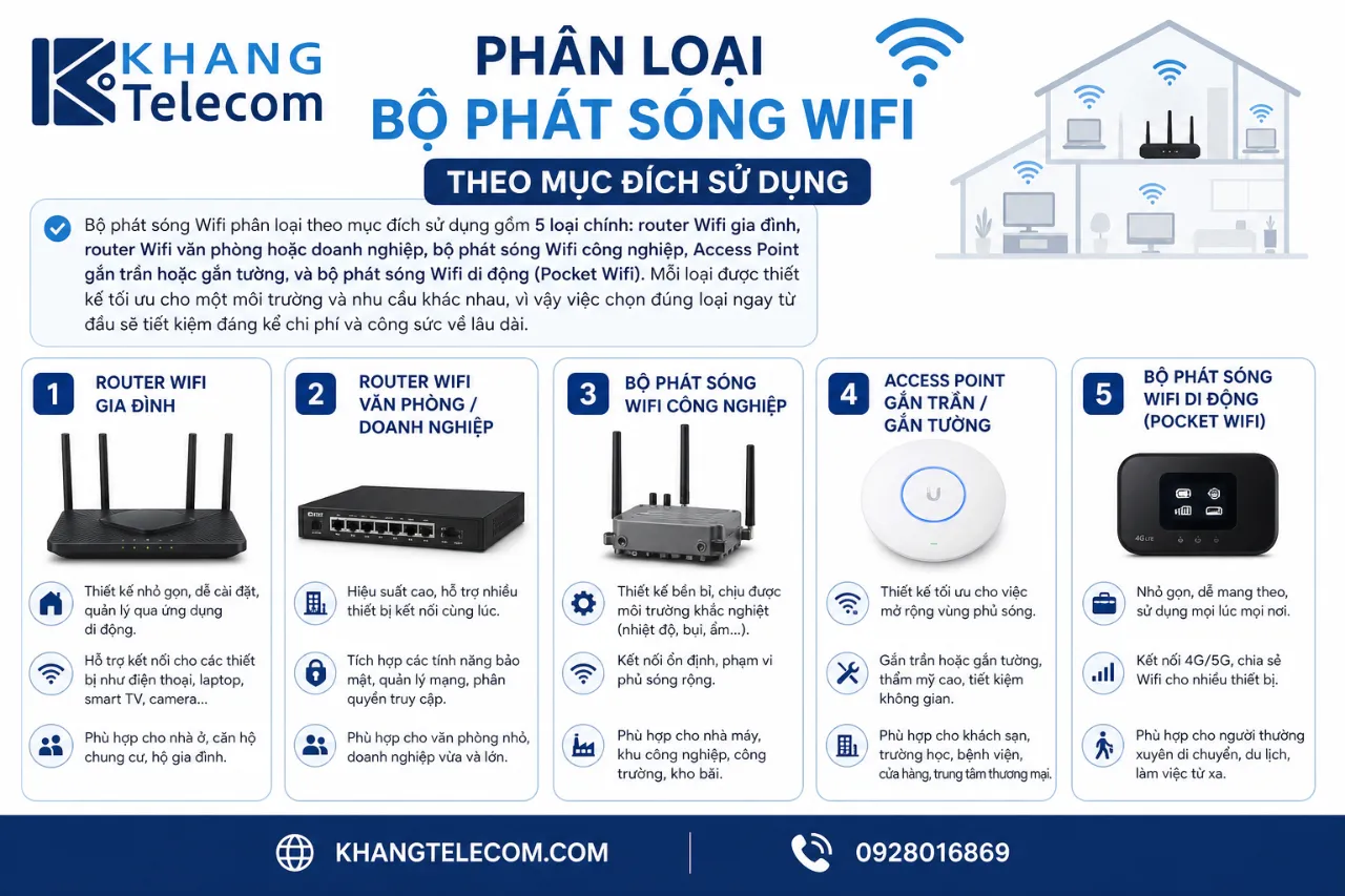 Phân loại bộ phát sóng Wifi theo mục đích sử dụng