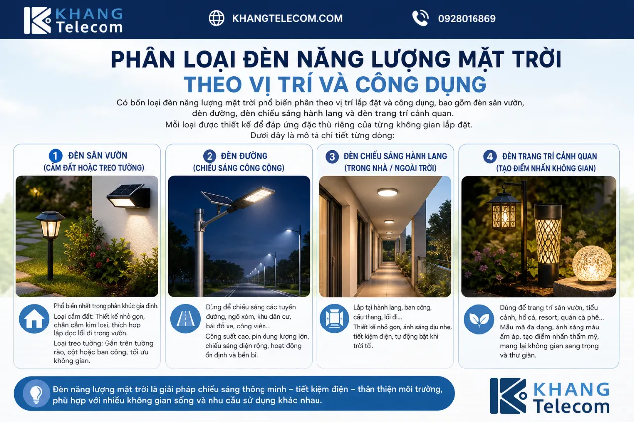 Phân loại đèn năng lượng mặt trời theo vị trí và công dụng