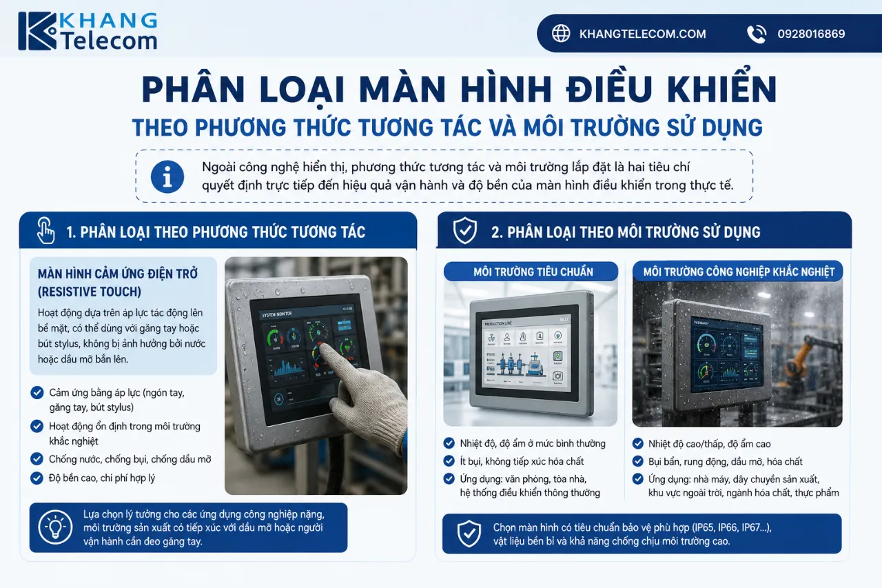 Phân loại màn hình điều khiển theo phương thức tương tác và môi trường sử dụng