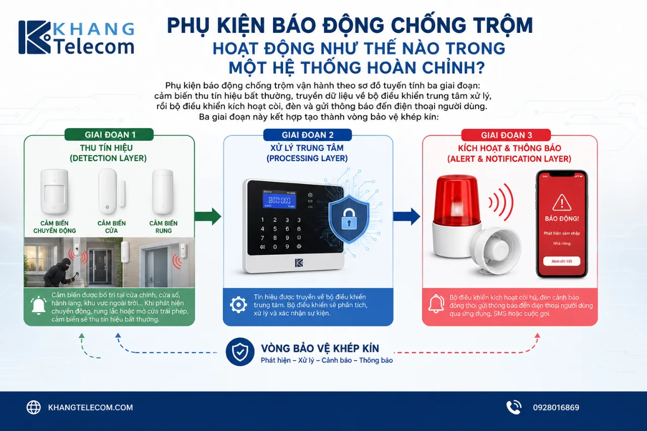 Phụ kiện báo động chống trộm hoạt động như thế nào trong một hệ thống hoàn chỉnh?