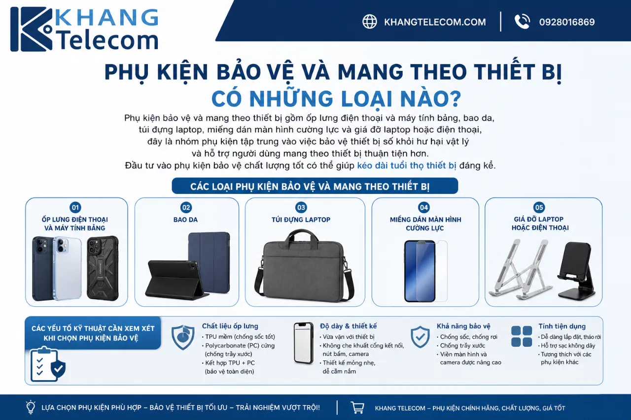 Phụ kiện bảo vệ và mang theo thiết bị có những loại nào?