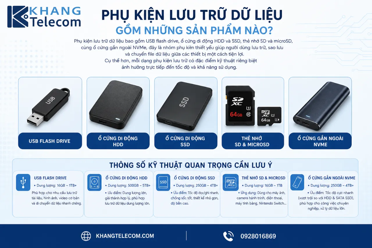 Phụ kiện lưu trữ dữ liệu gồm những sản phẩm nào?