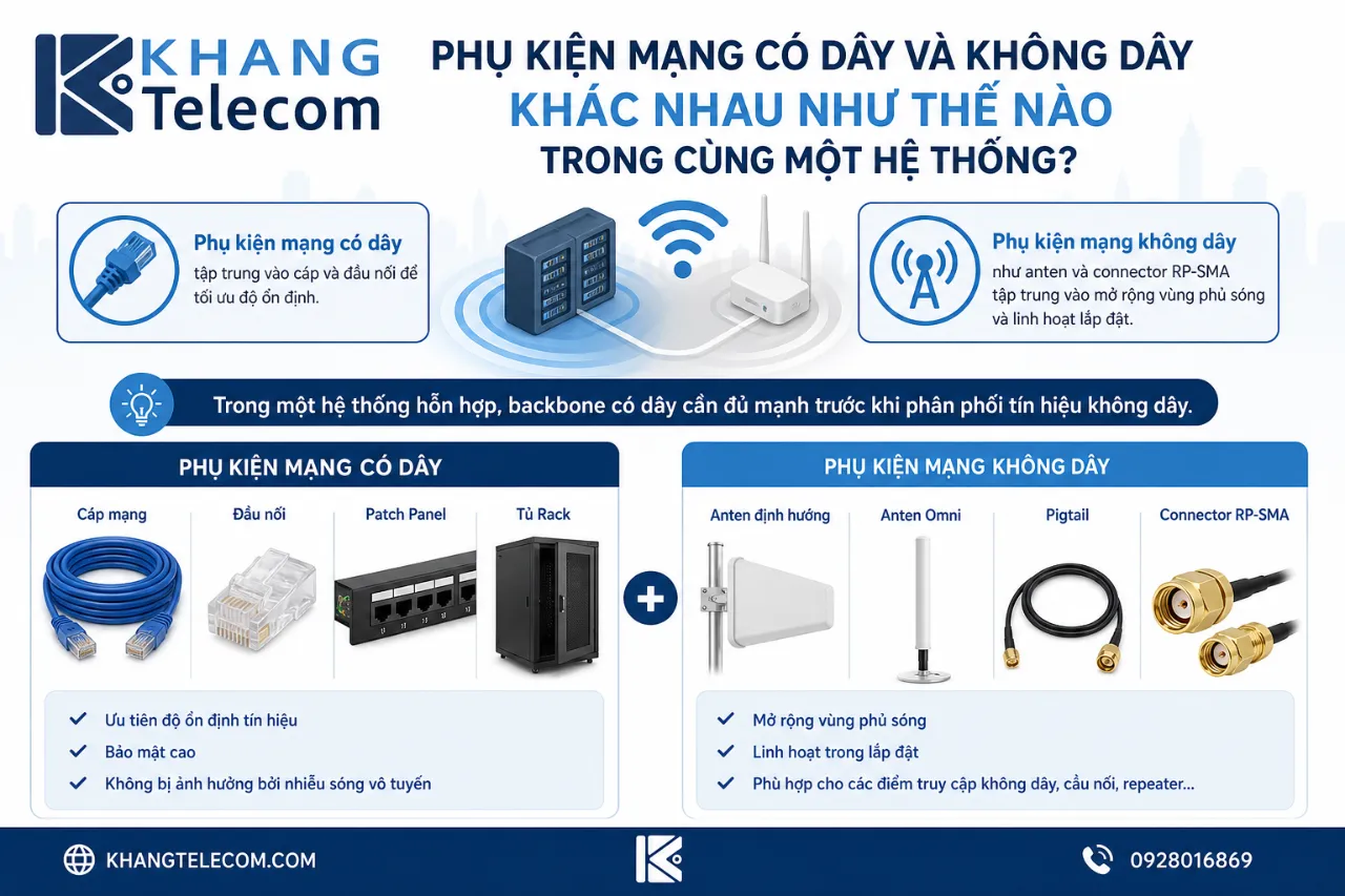 Phụ kiện mạng có dây và không dây khác nhau như thế nào trong cùng một hệ thống?