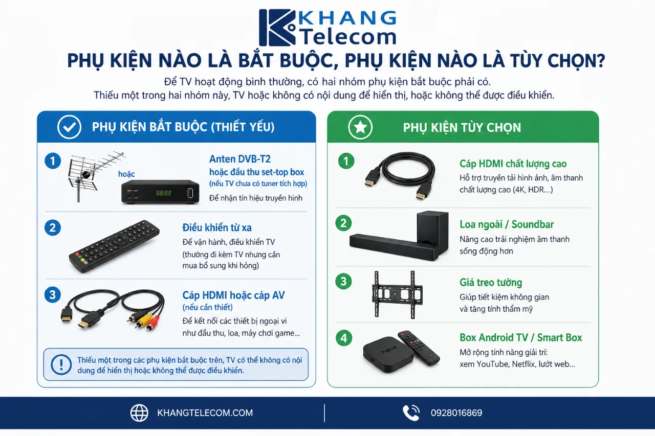 Phụ kiện nào là bắt buộc, phụ kiện nào là tùy chọn?
