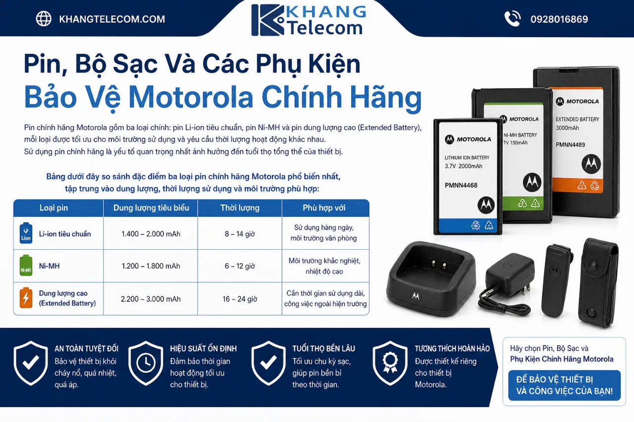 Pin, Bộ Sạc Và Các Phụ Kiện Bảo Vệ Motorola Chính Hãng