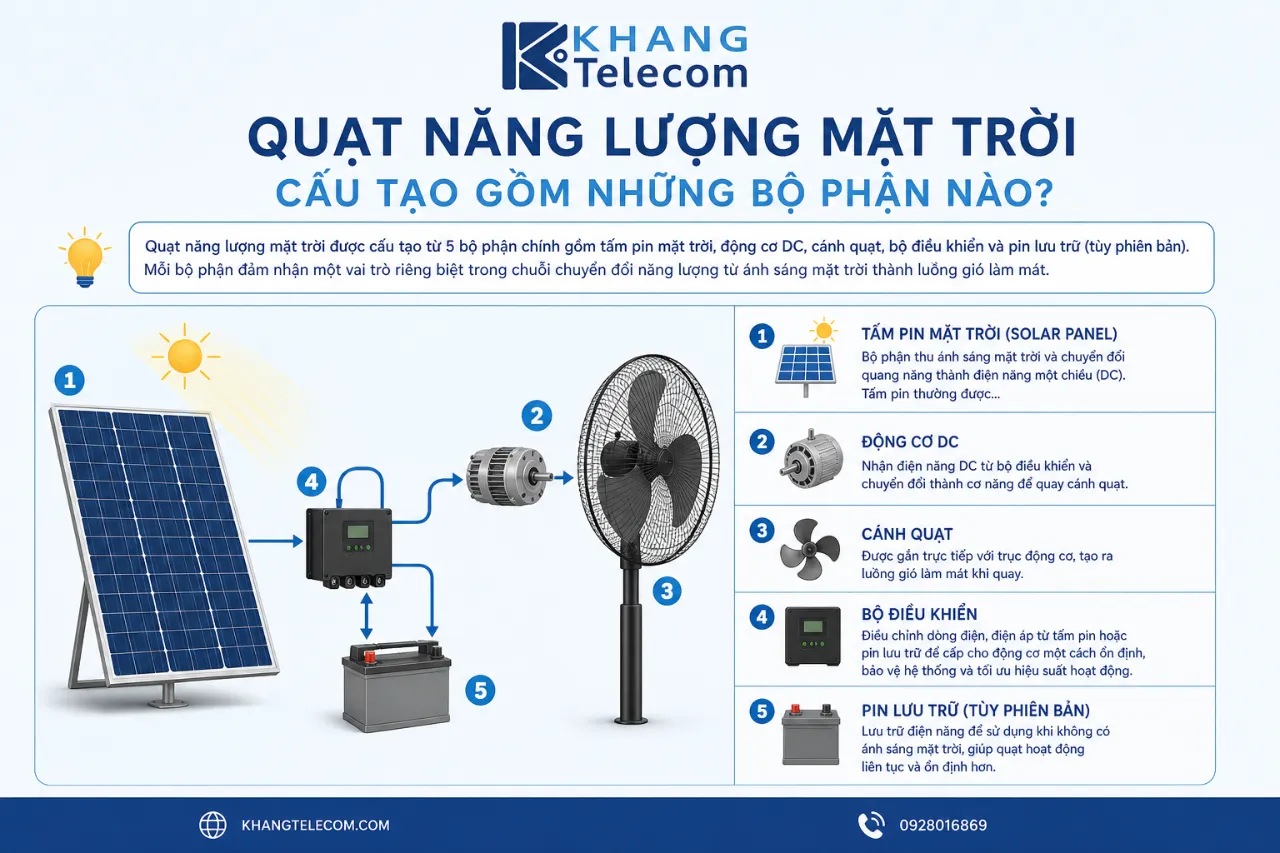 Quạt Năng Lượng Mặt Trời Cấu Tạo Gồm Những Bộ Phận Nào?