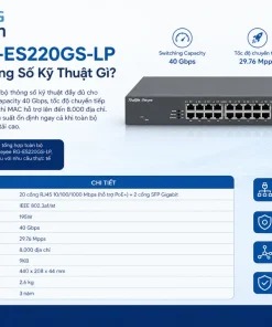 Switch Mạng 20 Cổng Reyee RG-ES220GS-LP: PoE 130W, Cloud