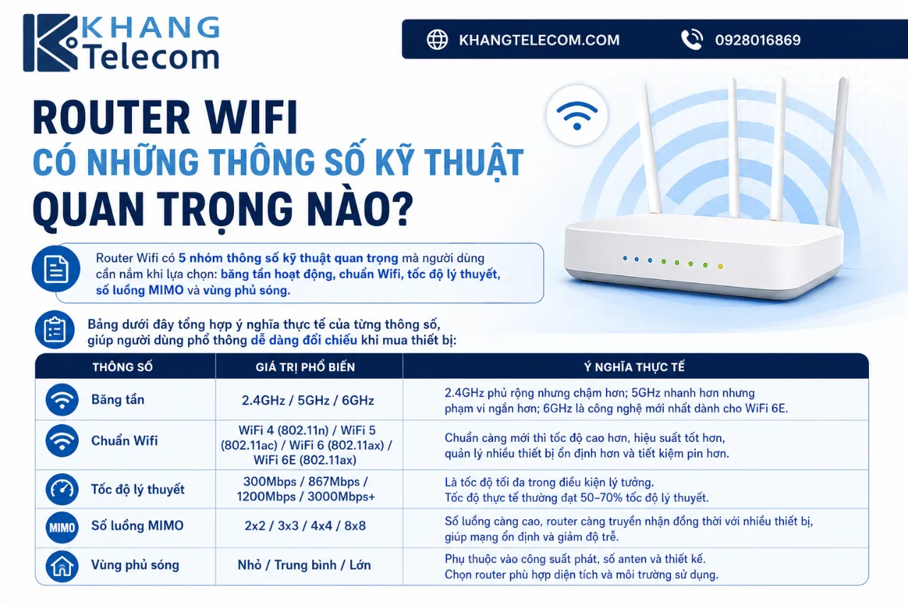 Router Wifi có những thông số kỹ thuật quan trọng nào?