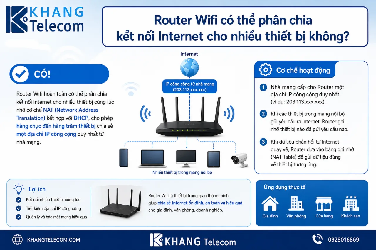 Router Wifi có thể phân chia kết nối Internet cho nhiều thiết bị không?