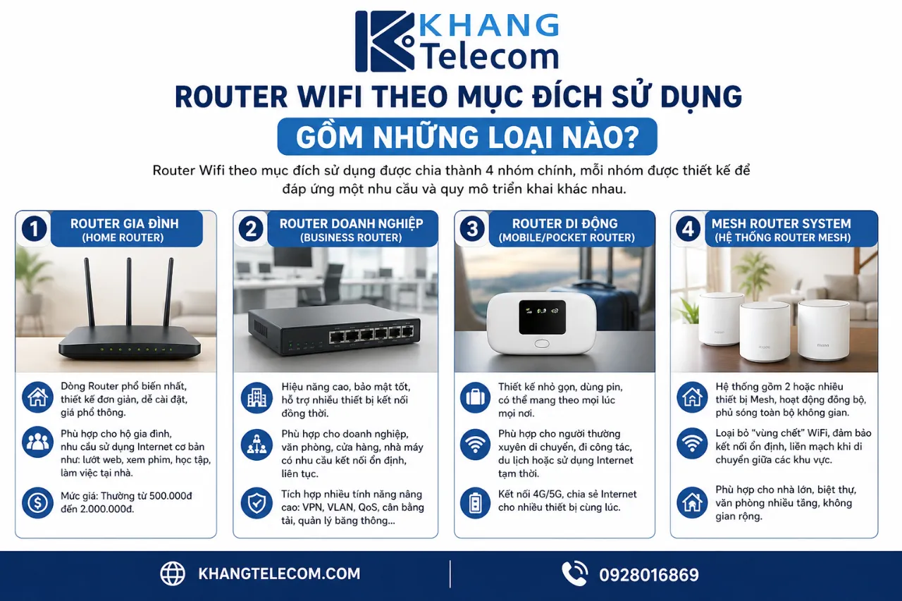 Router Wifi theo mục đích sử dụng gồm những loại nào?