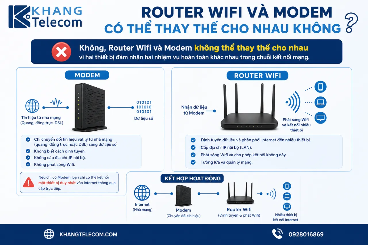 Router Wifi và Modem có thể thay thế cho nhau không?