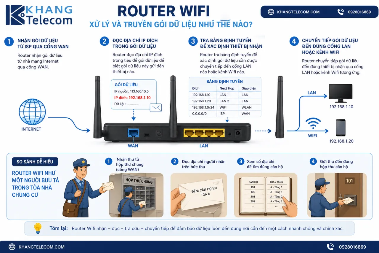 Router Wifi xử lý và truyền gói dữ liệu như thế nào?