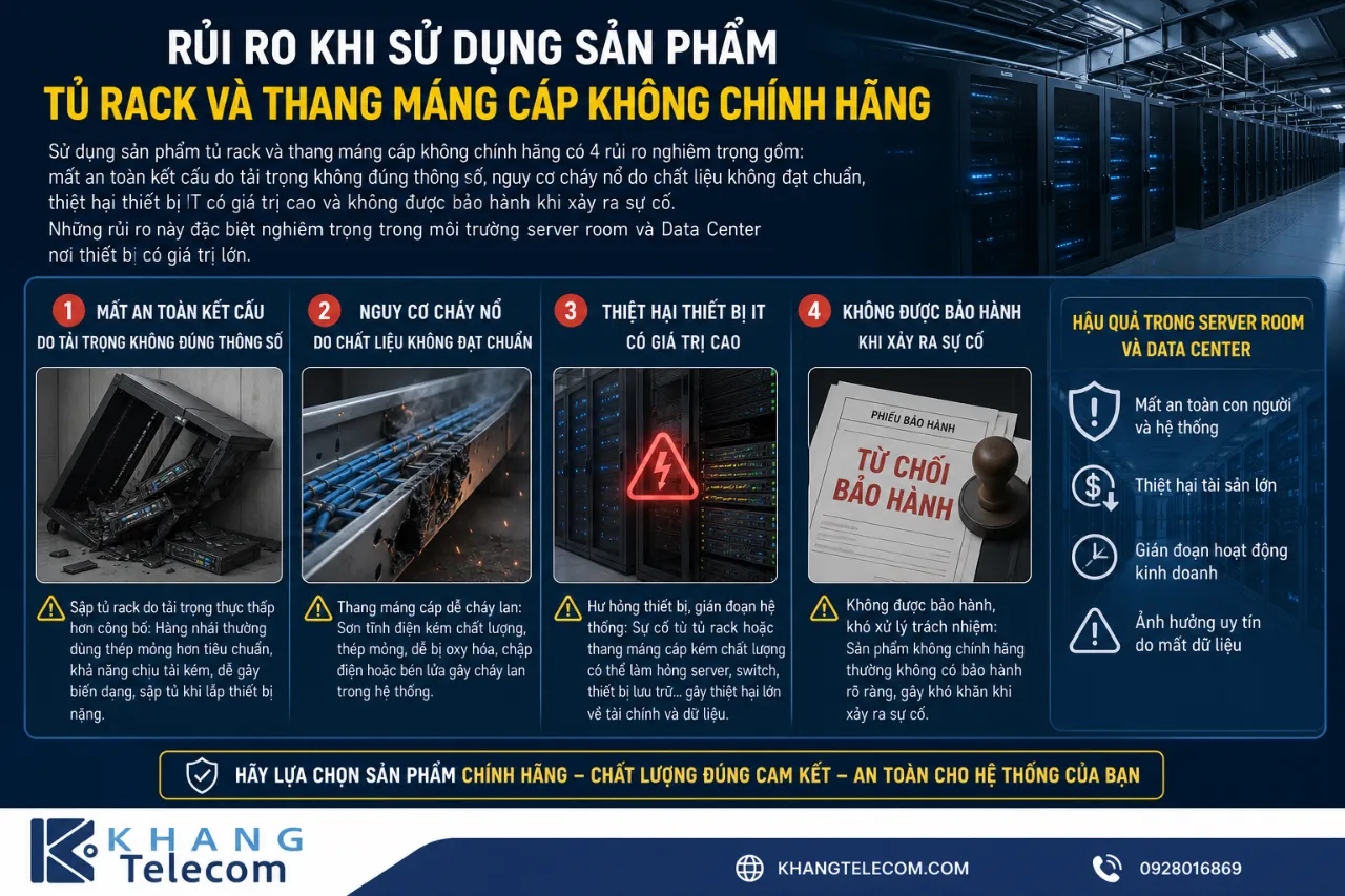 Rủi Ro Khi Sử Dụng Sản Phẩm Tủ Rack Và Thang Máng Cáp Không Chính Hãng