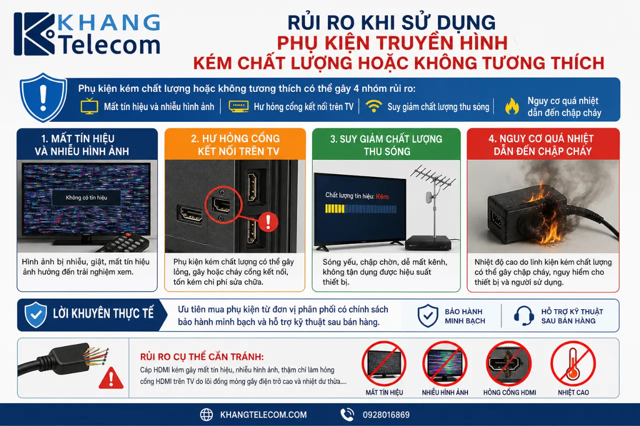 Rủi ro khi sử dụng phụ kiện truyền hình kém chất lượng hoặc không tương thích