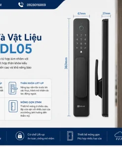 Khóa Cửa Vân Tay EZVIZ DL05: 7 Cách Mở, IP65, App, Pin AA, Type-C