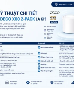 Bộ Phát Wifi TP-Link Deco X60 2-Pack: AX5400, 150 User, 5300ft²